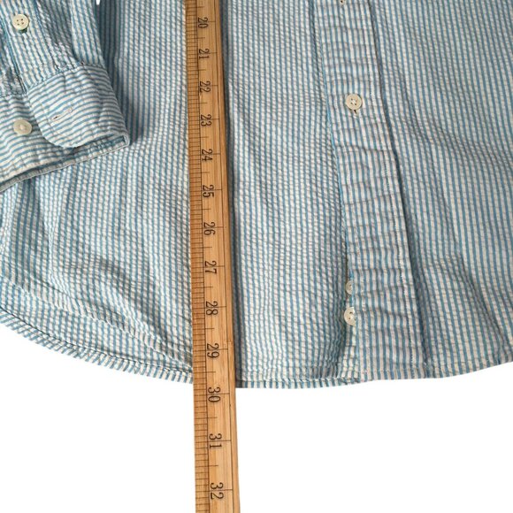 Vintage Tommy Hilfiger Shirt Mens Large Seersucker Button Down Crest Blue Stripe - Picture 5 of 13